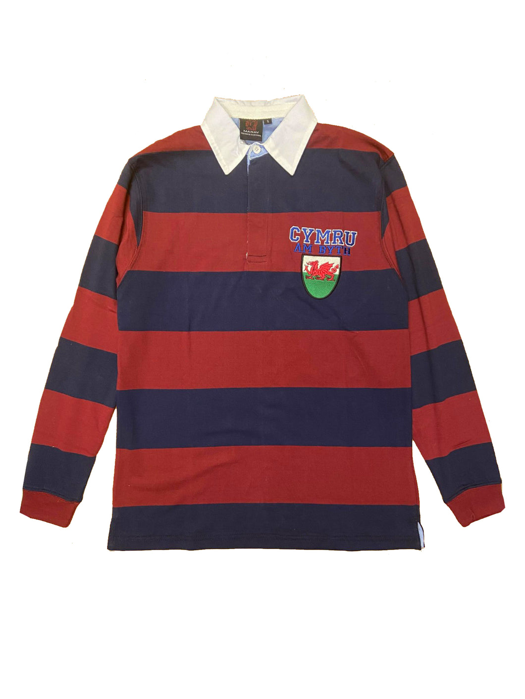 Elis Striped Welsh Flag Shield Rugby Shirt - in Wine