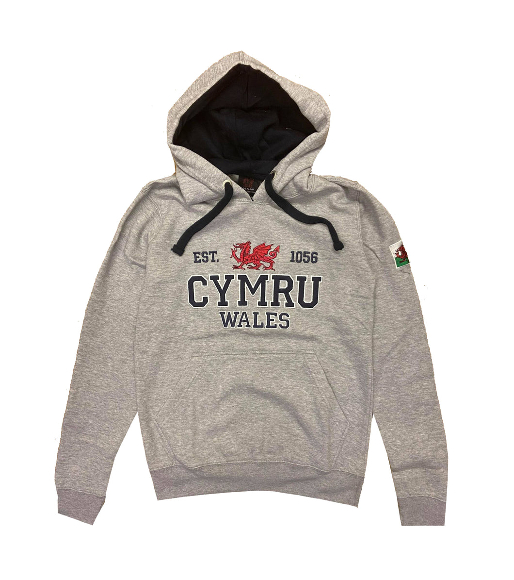 Arfon Varsity Welsh Dragon Cymru Hoodie - in Grey Marl
