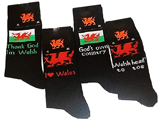 3 Pack Slogan Welsh Socks UK 7-11 - in Black