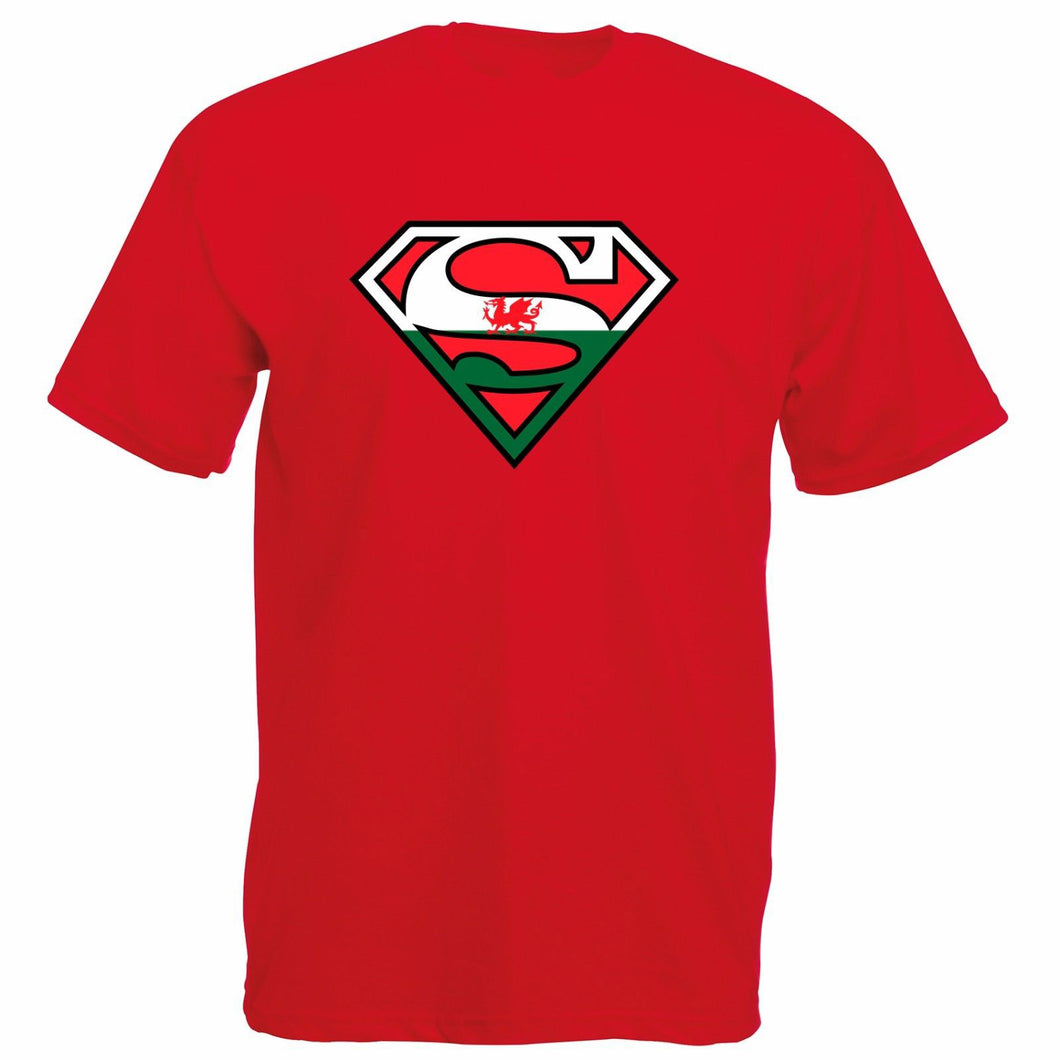 Wales Welsh Superman T Shirt - In Red