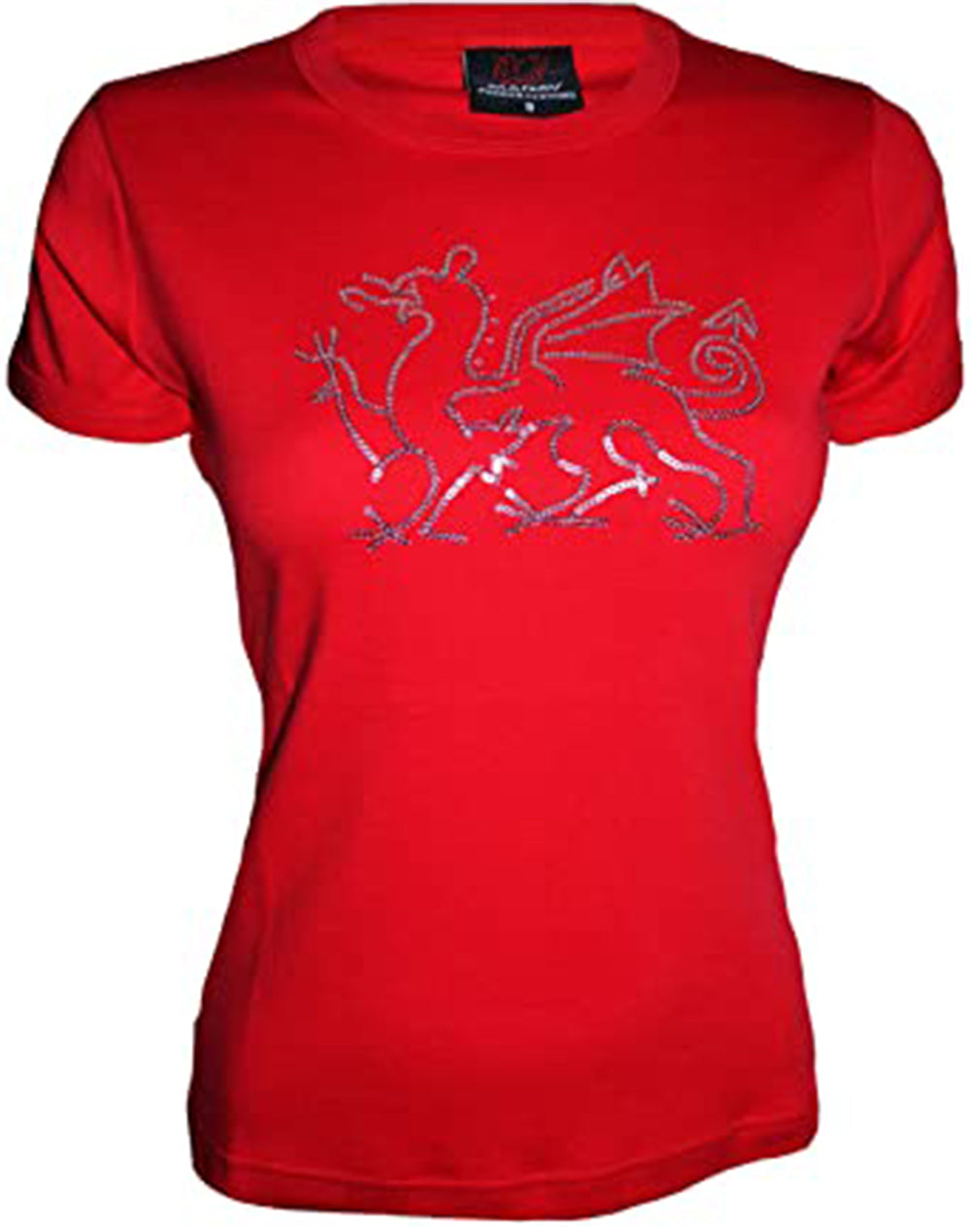 Women's Sequin Welsh Dragon T Shirt Top - in Red