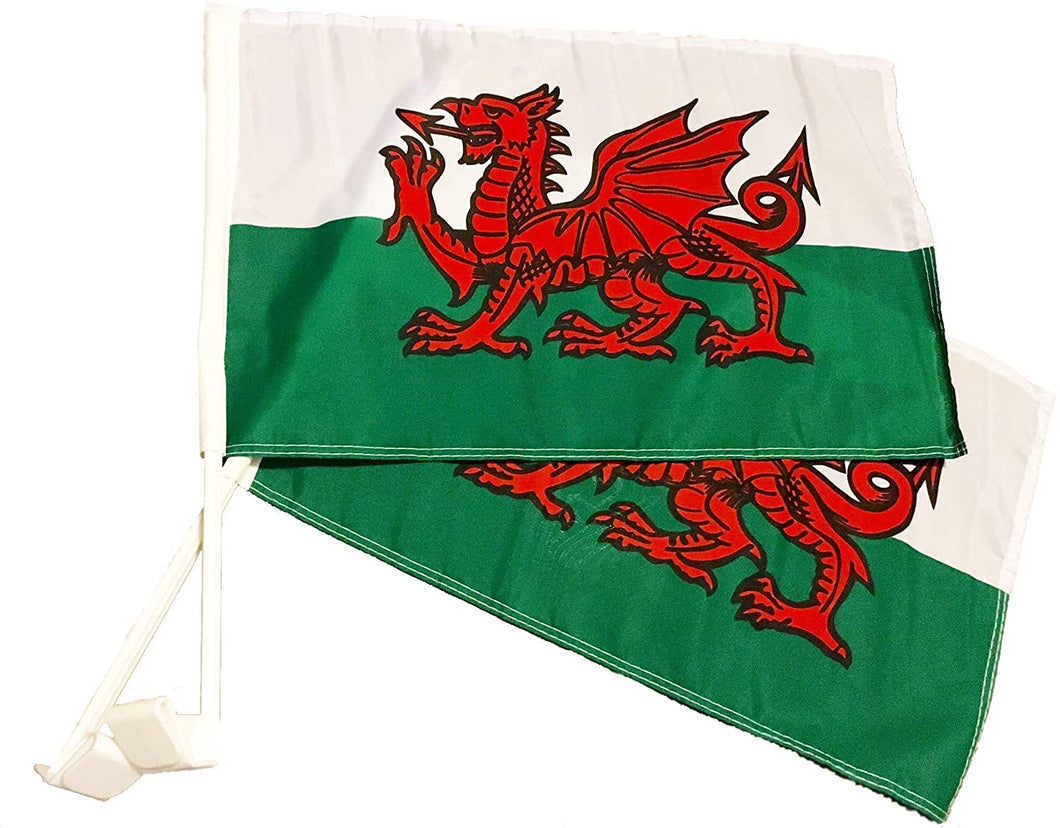 2 Pack of National Flag of Wales Car Flags