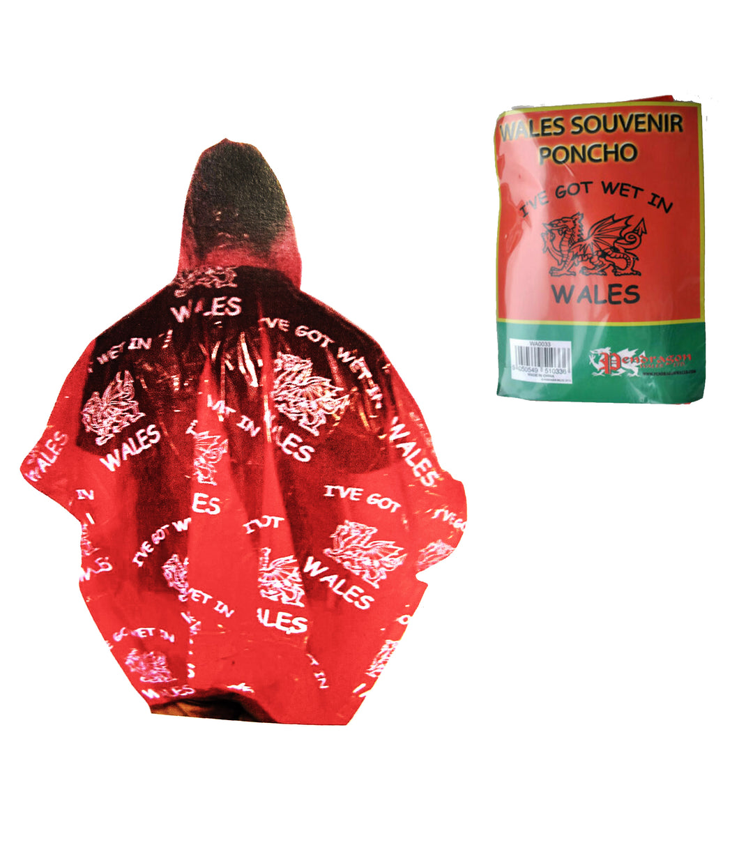 Adult Wales Red 'I Got Wet In Wales' Rain Poncho