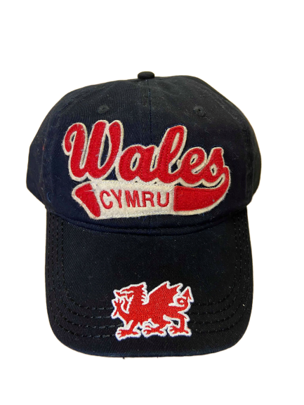 Wales Cymru Embroidered Velcro Cap Hat in Black Applique