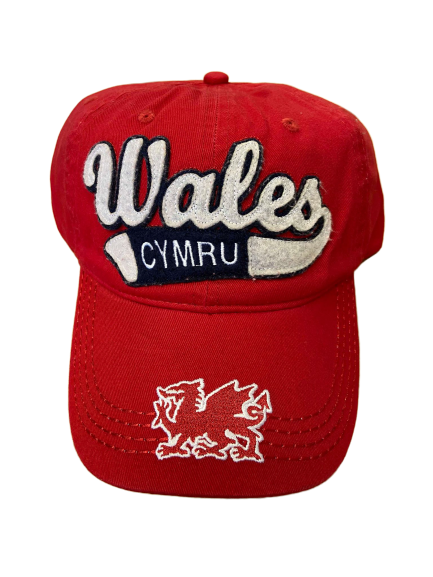 Wales Cymru Embroidered Velcro Cap Hat in Red/Beige