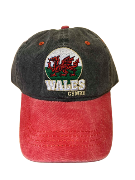 Wales Cymru Embroidered Velcro Cap Hat in Grey/Red