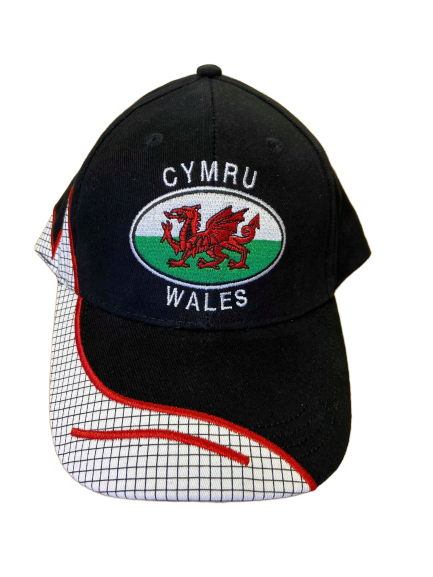Wales Cymru Embroidered Velcro Cap Hat in Black Check