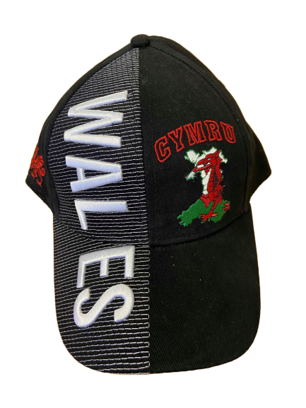 Wales Cymru Embroidered Velcro Cap Hat in Black Map