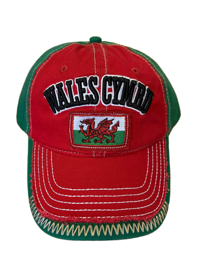 Wales Cymru Embroidered Velcro Cap Hat in Red/Green