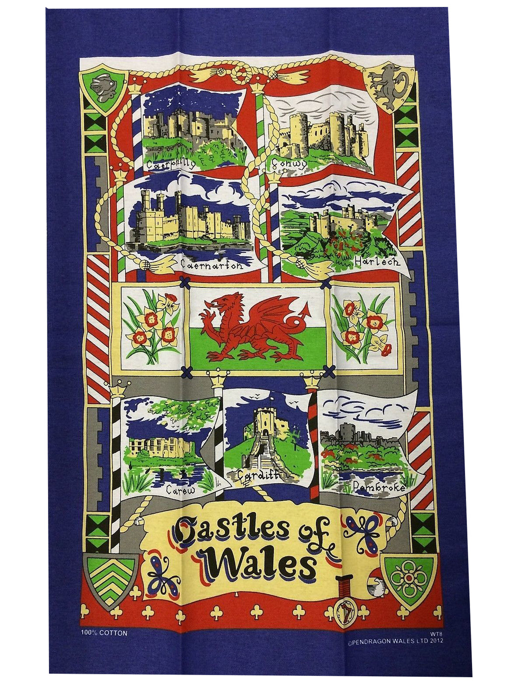 Castles of Wales Illustrated Tea Towel