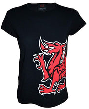 Load image into Gallery viewer, Women&#39;s Welsh National Anthem Dragon T Shirt - In Black
