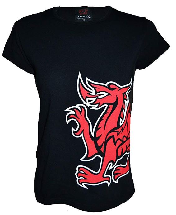Women's Welsh National Anthem Dragon T Shirt - In Black