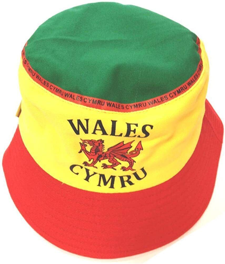 Mens Welsh Wales Cymru Red White Green Bucket Hat Football