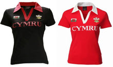 Load image into Gallery viewer, New Ladies Welsh Cymru Classic Rugby V Collar Cotton Polo T-shirt Top Black
