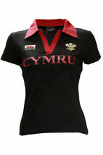Load image into Gallery viewer, New Ladies Welsh Cymru Classic Rugby V Collar Cotton Polo T-shirt Top Black
