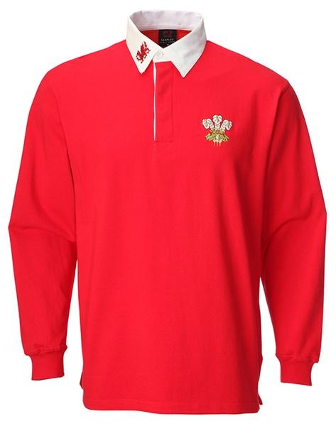 Kid's Long Sleeve Traditional Welsh Rugby Shirt - in Red