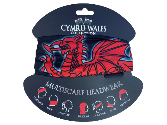 Welsh Dragon Multi-Functional Bandana Face Covering - in Black