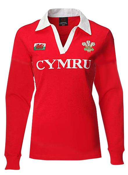 Women's Long Sleeve Cymru Rugby Shirt in Red