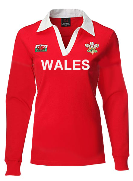 Women's Long Sleeve Wales Rugby Shirt in Red