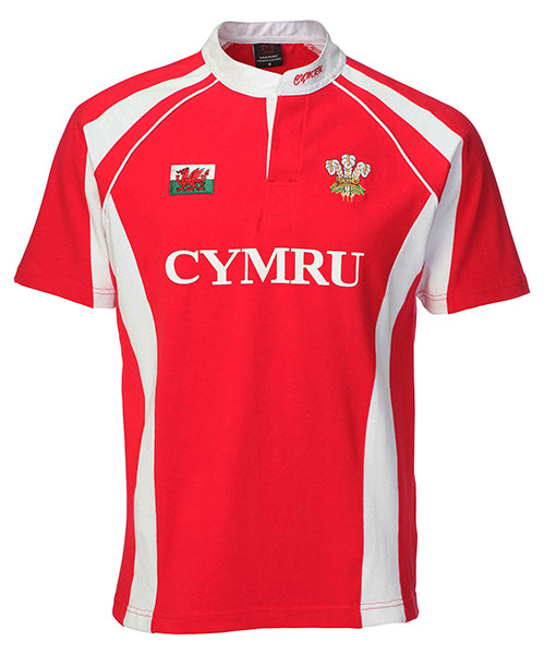 Kid's Haka Cymru Grandad Collar Rugby Shirt - in Red