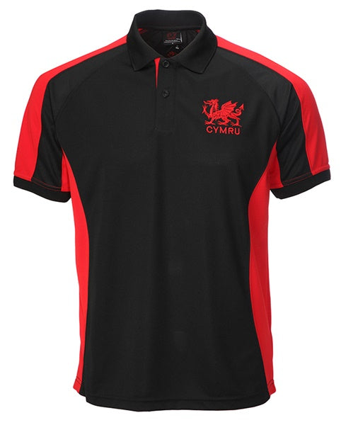 Cooldry Cai Cymru Dragon Polo Shirt - In Black