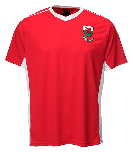Bale V Neck Cooldry Welsh Football T-Shirt - In Red