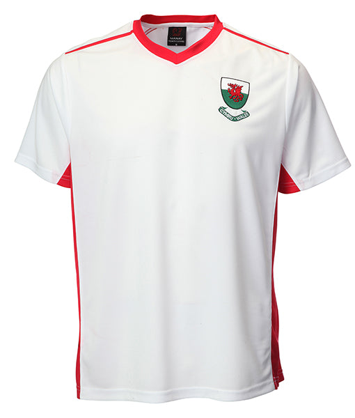 Kid's Bale V Neck Cooldry Welsh Football T-Shirt - In White