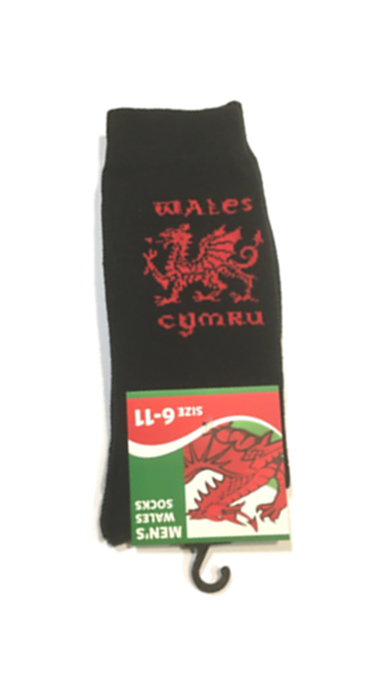 Wales Cymru Slogan Welsh Socks UK 6-11 - in Black