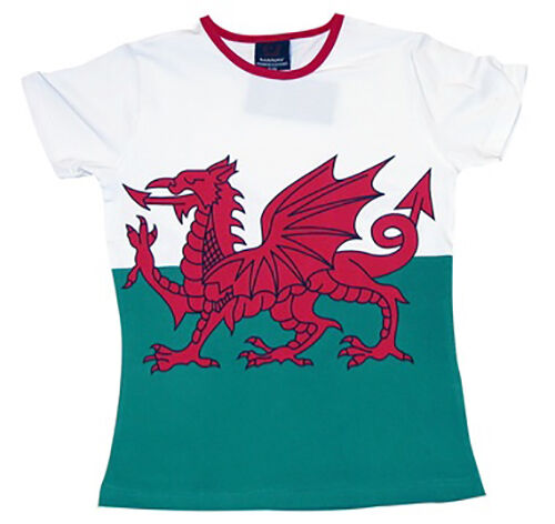 Women's Wales Welsh Flag Slim Fit T Shirt in White, Red & Green