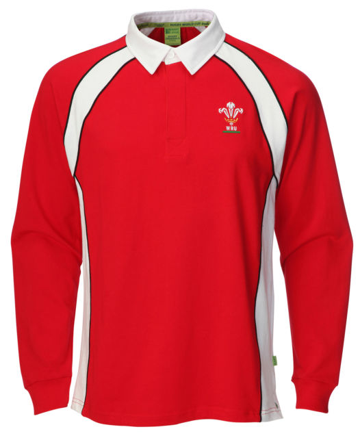 Official WRU Long Sleeve Collared Rugby Shirt - In Red