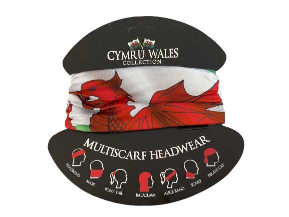 Welsh Dragon Multifunctional Bandana Face Covering - in White Red Green