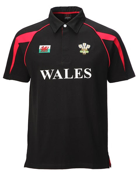 Wales Poly Style Cotton Rugby Shirt - in Black