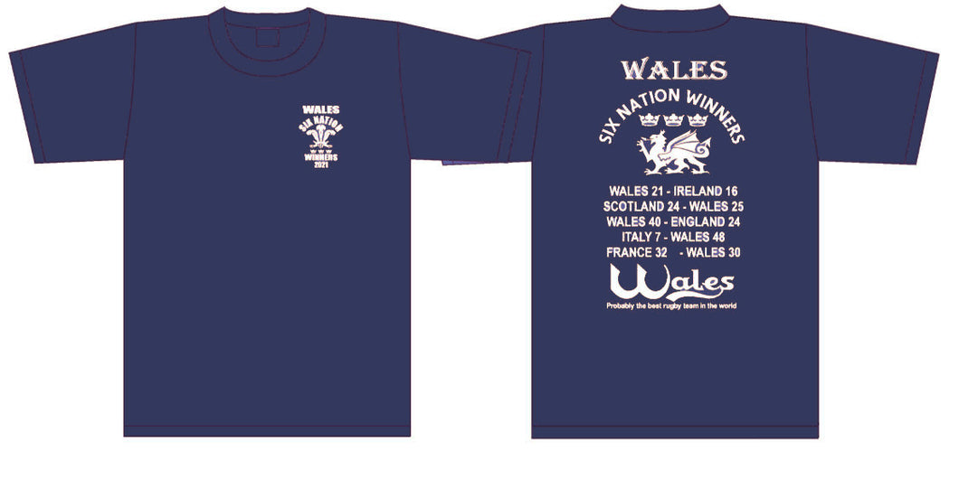 Wales Six Nation Winners 2021 T-Shirt - in Navy