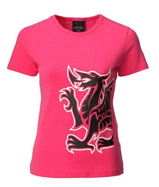 Women's Welsh National Anthem Dragon T Shirt - In Pink