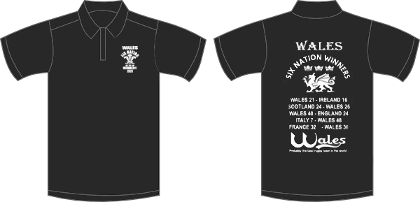 Wales Six Nation Winners 2021 Polo Shirt - in Black