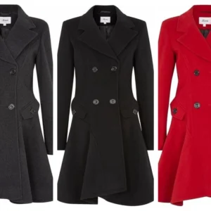 de la creme new ladies wool & cashmere drawstring back flare lined coat