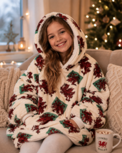 Kids Wales Welsh Oversized Sherpa Fleece Hoodie Hooded Soft Winter Blanket