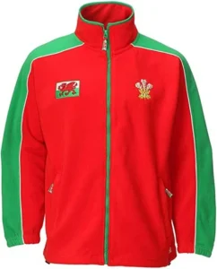 Mens Tour Collection Welsh Fleece Jacket Red/Green Wales Flag Feathers