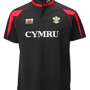 new children's 'cymru' short sleeve poly grandad collar rugby polo t shirt top
