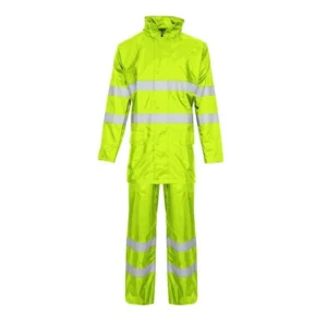 New Adults Hi Vis Yellow Rainsuit Set 2 Piece Trouser & Jacket Safety Workwear