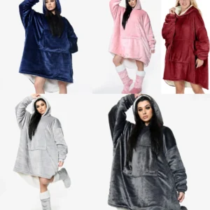 new adults ultra plush sherpa fleece oversized wearable hooded blanket