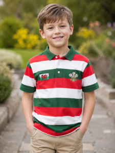 New Boys Kids St David’s Day Welsh Wales Cymru Yarn WC Stripe Polo T Shirt