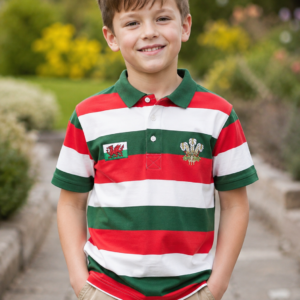 New Boys Kids St David's Day Welsh Wales Cymru Yarn WC Stripe Polo T Shirt