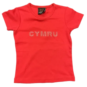 new girls welsh diamante 'cymru' detail red cotton jersey t shirt age 3 9 years