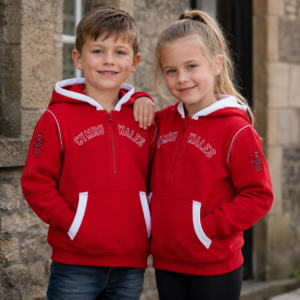New Kids Cymru Embroidery Wales Welsh Dragon Red 1/2 Zip Hoodie