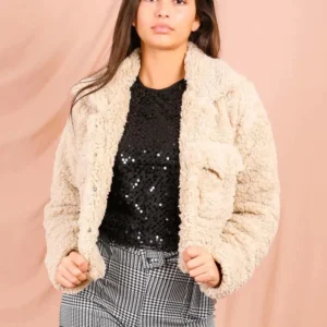 new ladies emily borg teddy fleece popper button cropped lined jacket 10 12...