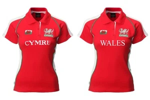New Ladies Wales Cymru Fashion Short Sleeve Collared Rugby Slim Fit Polo T Shirt