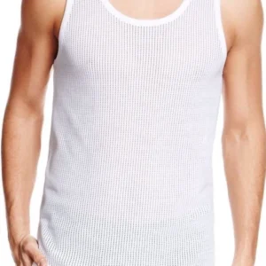 new men's 6 pack white mesh eyelet 100% cotton breathable vest summer tank top