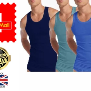 new men's blue mix vest 6 value pack plain top 100% cotton vests sizes s 2xl