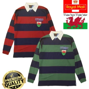 new men's cymru elis wales welsh dragon shield stripe collared rugby t shirt